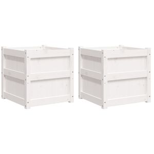 vidaXL Градински сандъци, 2 бр, бели, борово дърво масив