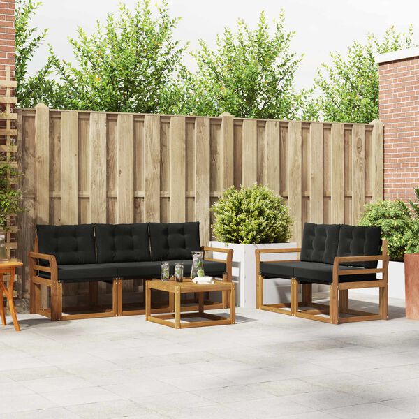 vidaXL Комплект дивани за открито 6 pcs Естествено и черно