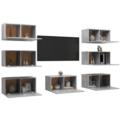 vidaXL ТВ шкафове, 7 бр, бетонно сиви, 30,5x30x60 см, ПДЧ