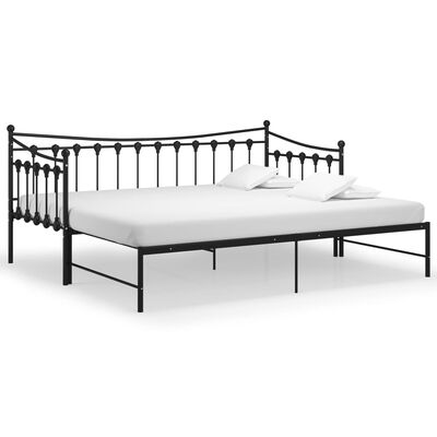 vidaXL Рамка за легло, разтегателен диван, черна, метал, 90x200 см