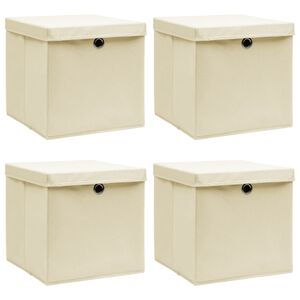 vidaXL Кутии за съхранение с капаци 4 бр кремави 32x32x32 см плат
