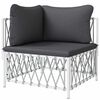 vidaXL Градински ъглов диван с възглавници, бял, тъкан плат