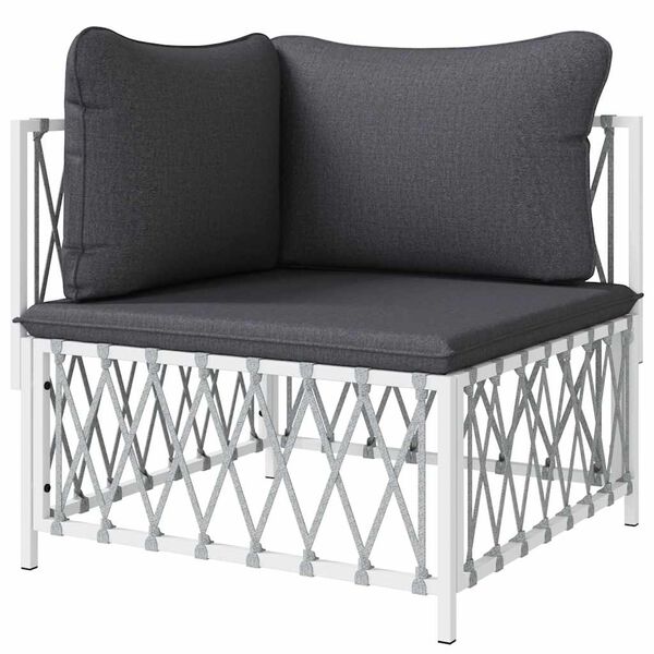 vidaXL Градински ъглов диван с възглавници, бял, тъкан плат