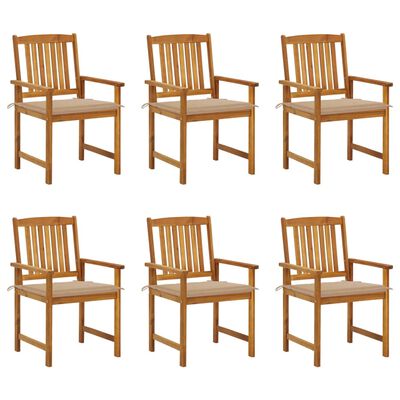 vidaXL Градински столове с възглавници, 6 бр, акация масив