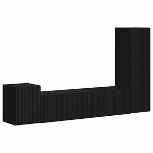 vidaXL Комплект ТВ шкаф Монтиране на стена 4 pcs Черно Инженерно дърво