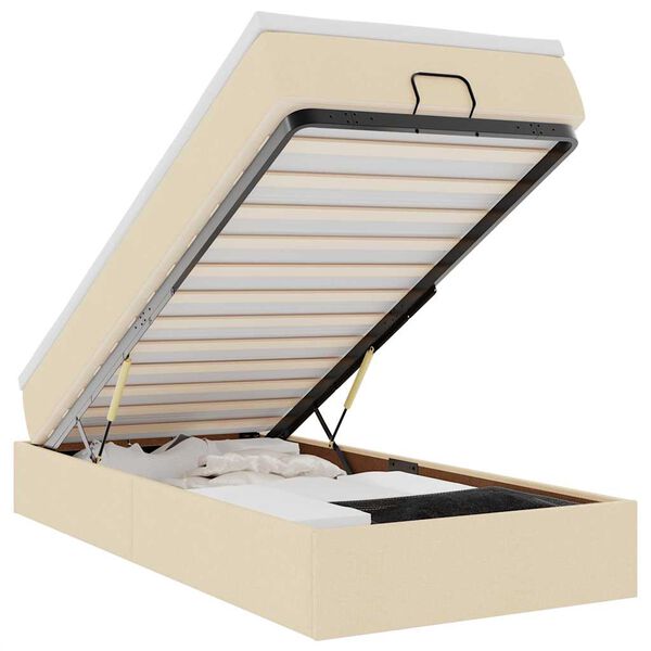 vidaXL Османска легло с матрак, кремаво, 100x200 см, плат