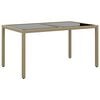vidaXL Градинска маса 150x90x75 см закалено стъкло и полиратан бежова