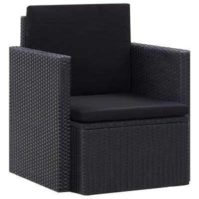 vidaXL Градински стол с възглавници, полиратан, черен