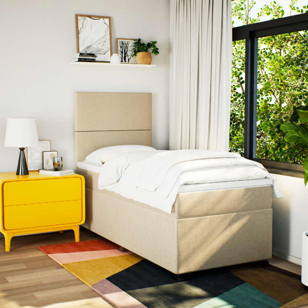 vidaXL Боксспринг легло с матрак, кремава, 90x190 см, плат