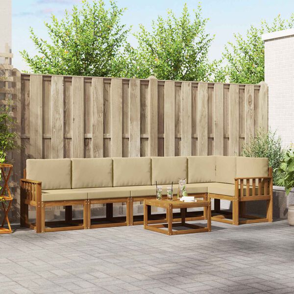 vidaXL Комплект дивани за открито 7 pcs Натурален и Бежов