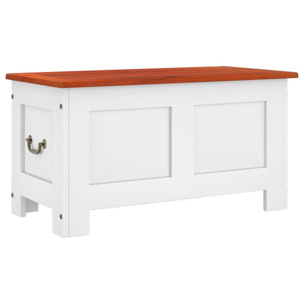 vidaXL Сандък за съхранение с капак, кафяво и бяло, акациев масив