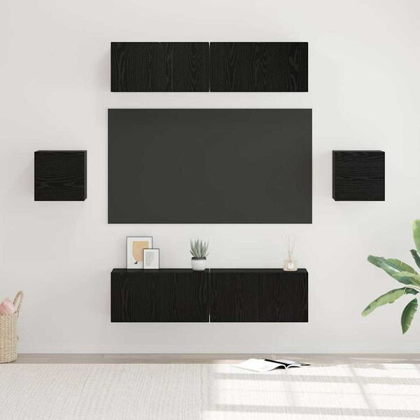 vidaXL Комплект ТВ шкаф 6 pcs Черен дъб Инженерно дърво