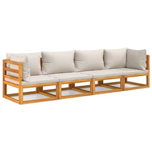 vidaXL Градински комплект със светлосиви възглавници, 4 части, масив