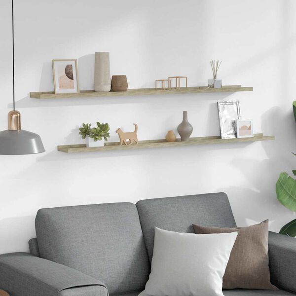 vidaXL Стенни рафтове, 2 бр, сонома дъб, 115x9x3 см