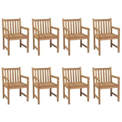 vidaXL Градински столове, 8 бр, с виненочервени възглавници, тик масив