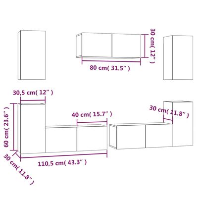 vidaXL Комплект ТВ шкафове от 7 части инженерно дърво Бял гланц