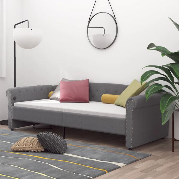 vidaXL Дневно легло с матрак, USB, светлосиво, текстил, 90х200 см