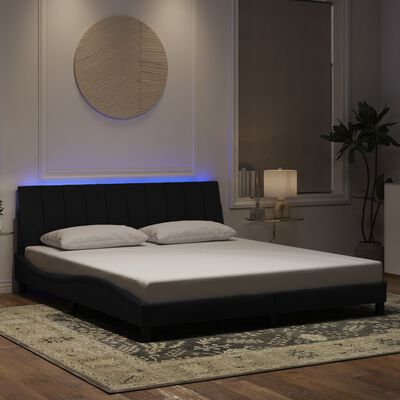 vidaXL Рамка за легло с LED осветление, черна, 180x200 см, кадифе