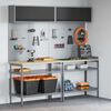 vidaXL Комплект работна маса с рафт със съхранение Сив Стомана