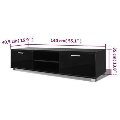 vidaXL ТВ шкаф, черен гланц, 140x40,5x35 см