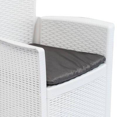 vidaXL Градински столове, 2 бр, с възглавници, бели, пластмаса