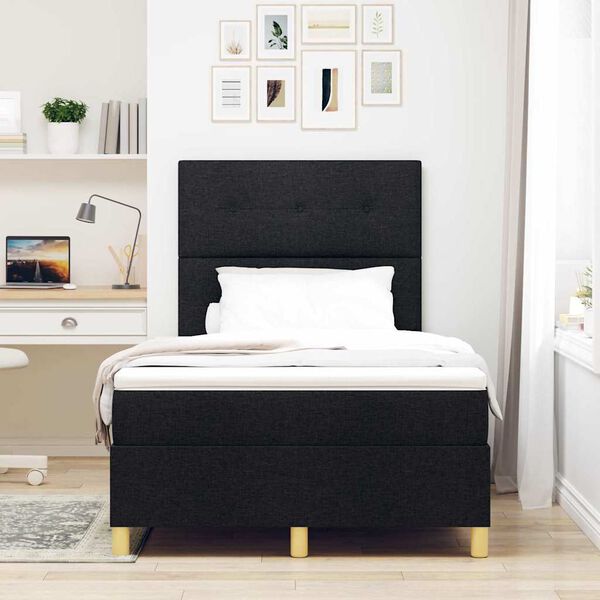 vidaXL Легло с пружинирана основа с матрак Черно 120 x 190 cm текстил