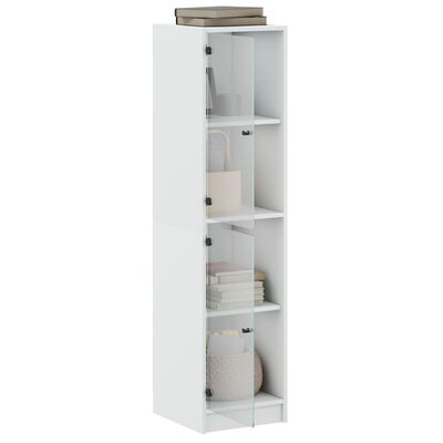 vidaXL Висок шкаф със стъклени врати, бял, 35x37x142 см