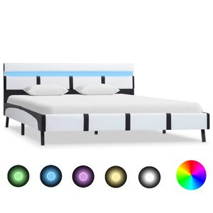 vidaXL Рамка за легло с LED, бяла, изкуствена кожа, 140x200 cм
