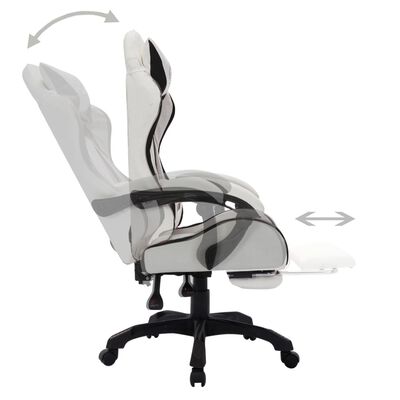 vidaXL Геймърски стол RGB LED осветление черно/бяло изкуствена кожа