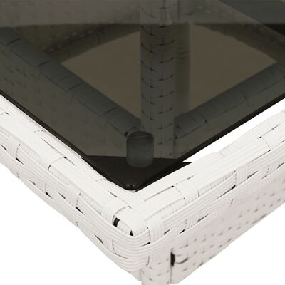 vidaXL Градинска маса със стъклен плот бяла 80x80x75 см полиратан