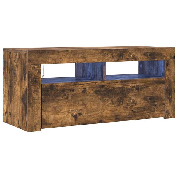 vidaXL ТВ шкаф с LED осветление, опушен дъб, 90x35x40 см