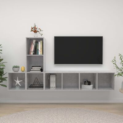 vidaXL Комплект ТВ шкафове от 3 части, бетонно сив, ПДЧ