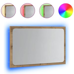 vidaXL Огледало за баня с LED светлина, дъб артизан, 60x8,5x38 cm