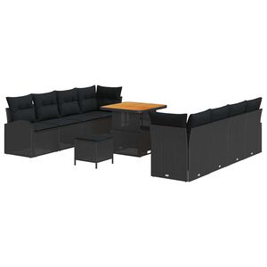 vidaXL Градински Софа Комплект с възглавница 11 pcs Черно полиратан