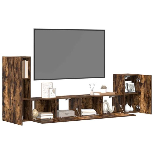 vidaXL Комплект ТВ шкафове от 4 части, опушен дъб, инженерно дърво