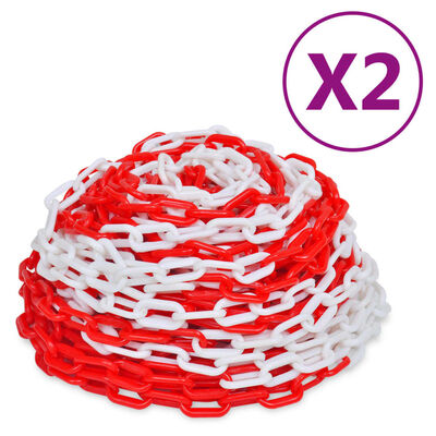 vidaXL Предупредителни вериги 2 бр червено и бяло пластмаса 30 м