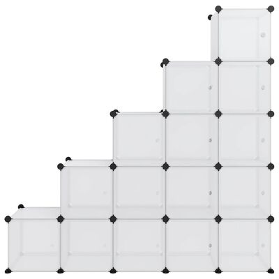 vidaXL Органайзер с кубични отделения и врати, 15 куба, прозрачен, PP