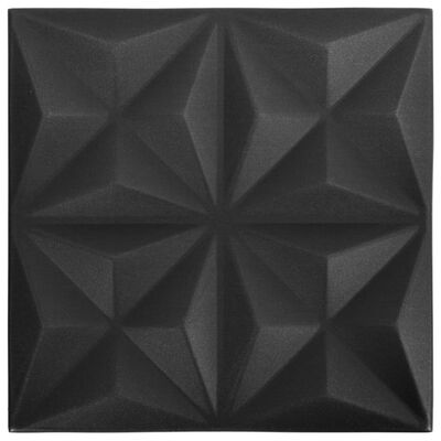 vidaXL 3D стенни панели, 24 бр, 50x50 см, оригами черно, 6 м²