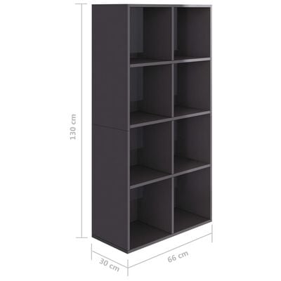 vidaXL Библиотека/бюфет, силен гланц, сива, 66x30x130 см, ПДЧ