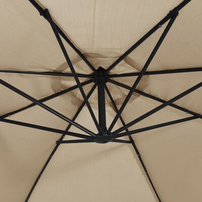 vidaXL Градински чадър с LED осветление стоманен прът 300 см таупе