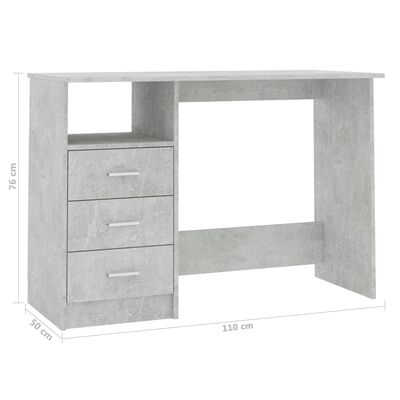 vidaXL Бюро с чекмеджета, бетонно сиво, 110x50x76 см, ПДЧ