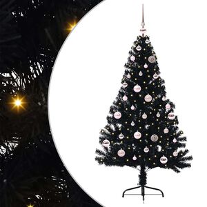 vidaXL Изкуствена коледна елха с подсветка Черно 150 cm ПВЦ