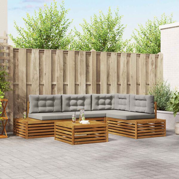 vidaXL Комплект дивани за открито 5 Брой Естествено и светло сиво