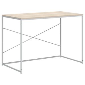 vidaXL Компютърно бюро, бяло и дъб, 110x60x70 см, инженерно дърво