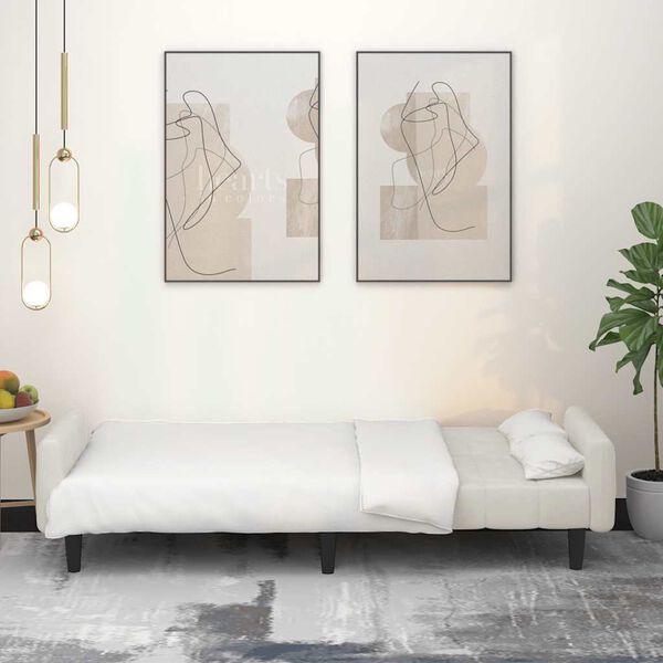 vidaXL 2-местно разтегателно канапе, кремаво, кадифе