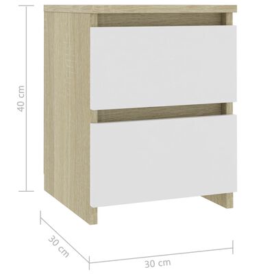 vidaXL Нощни шкафчета, 2 бр, бяло и дъб сонома, 30x30x40 см, ПДЧ
