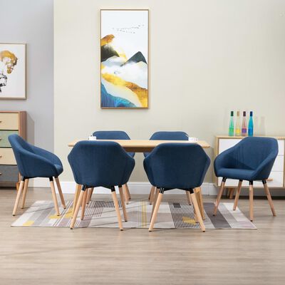 vidaXL Трапезни столове, 6 бр, сини, плат