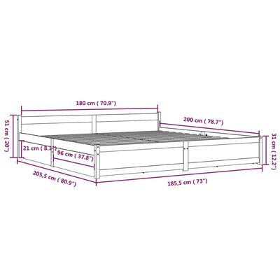 vidaXL Рамка за легло с чекмеджета, 180x200 см, Super King