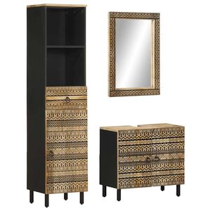 vidaXL Комплект мебели за баня, 3 части, масивна мангова дървесина