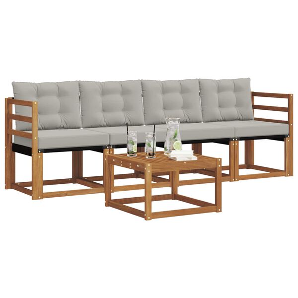 vidaXL Комплект дивани за открито 5 pcs Естествено и светло сиво